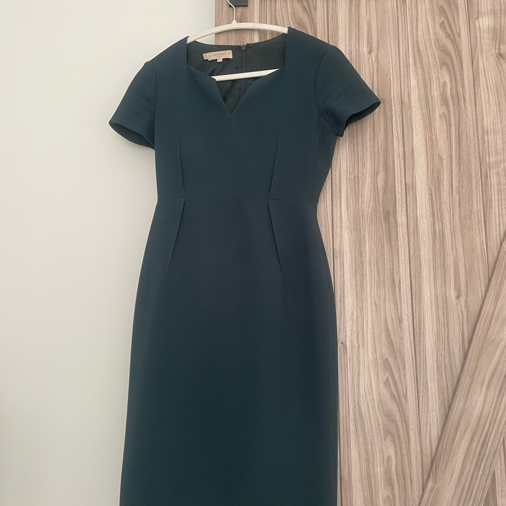 Hobbs - Green Sheath Midi Dress with V-Neck for Work
